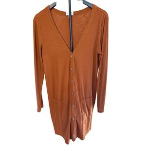 Wonderly Cardigan Sweater Long Sleeve Button Front Pockets Rust Orange M